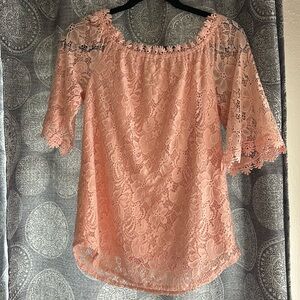 Miholl Women’s Medium lined blouse  Pink Peach Lace Boho Hippie Chic